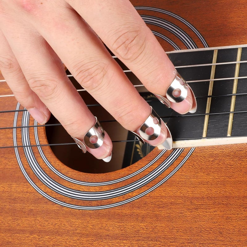 Skrfren 14 PCS Steel Finger Picks Set, Adjustable Banjo Picks Including 8 Stainless Steel Finger and Thumb Picks 6 Plastic Finger Picks, Bass Fingerpicks for Harp Bass Pick Guitar Banjo, Assorted Colors - Image 5